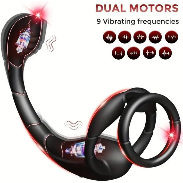 Анальні вібратори Seckoe: комплект з кільцем для пеніса та анальним провідником (9 режимів вібрації)