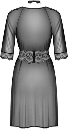 Сексуальний жіночий комплект білизни Selente Love & Fun: халат, танга/ніжна сорочка та шовкова маска для очей (S-M, чорний мереживний)