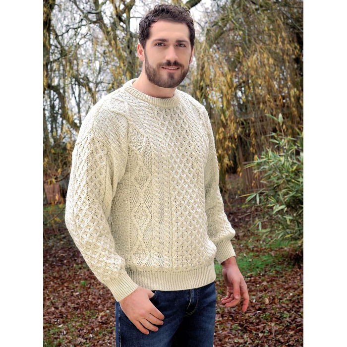Свитер Aran Craft Iricher з круглим вирізом, 100% чиста шерсть, чорний (XXL, Ecru)