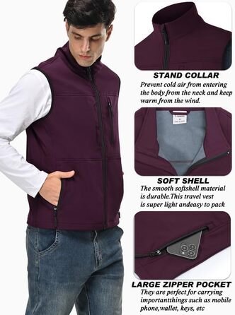 Чоловічий легкий жилет Softshell з флісовим підкладом, спортивний жилет-бодівормер для бігу, походів та роботи, червоний (4XL)