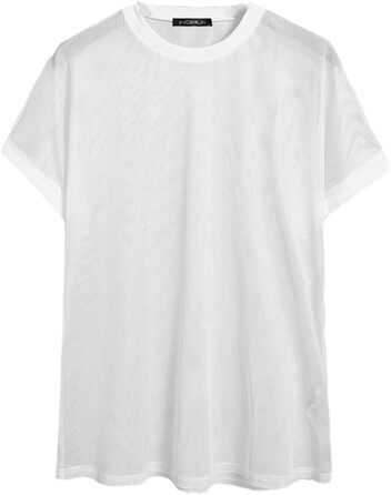 Чоловіча футболка з короткими рукавами, сітка, прозора, стильна, для відпочинку, дихаюча, вечірня, біла, 3XL