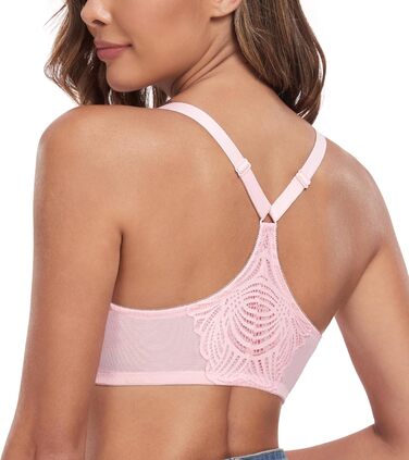 Бюстгальтер жіночий з кісточками, застібка спереду, великі розміри, без підкладки, м'яка чашка, спортивний дизайн, квітковий принт, мереживо, повна чашка, для великої груди, надійна підтримка, класичний BHS (90C, Рожевий)