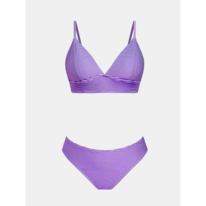 CUPSHE Bikini Set Daen: Роздільний купальник з високою талією та кросоверним бюстгальтером (Lila Gestreift, M)