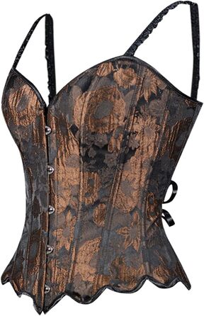 Жіноче корсетне бюстєль Overbust з бретелями, готичний стиль, корсет-топ, сексуальний корсет, карнавальний костюм, топ для корекції фігури (колір: коричневий, розмір: XS)
