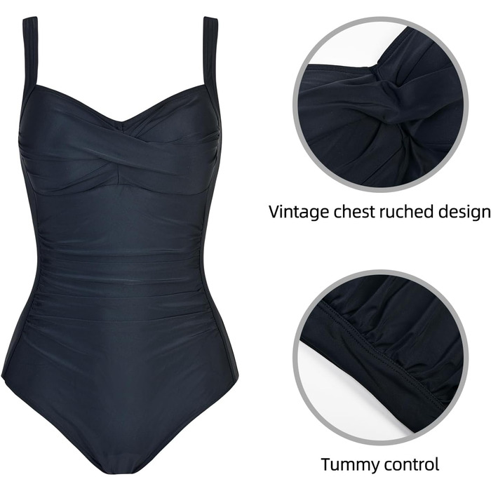 Чорний купальник для жінок з високою талією, push-up, великі розміри, модель monokini з рюшами, витончений дизайн