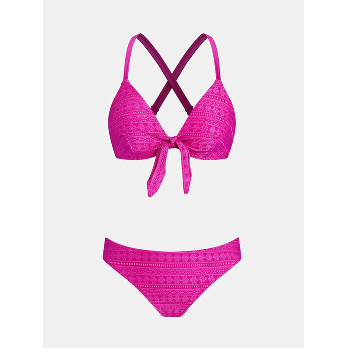 CUPSHE Bikini Set Daen: двочастинний купальник з V-подібним вирізом, зав'язками спереду, низькою талією та перехресними бретелями. Темно-зелений візерунок, розмір XL, колір Hot Pink