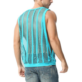 Чоловіча майка з сіткою та смугами, прозора сітка, без рукавів, з вирізами, прозора білизна, зелена M