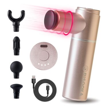 Міні-перкусійний масажер PISOOKA X Mini Massage Gun (66W) для глибокого масажу м'язів, шиї та спини, легкий алюмінієвий корпус, 4 насадки, USB-C, Рожевий