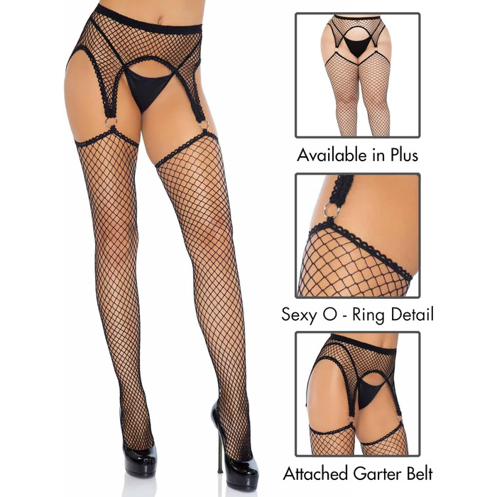 Чорні мереживні панчохи Leg Avenue для жінок, великі розміри, універсальний розмір