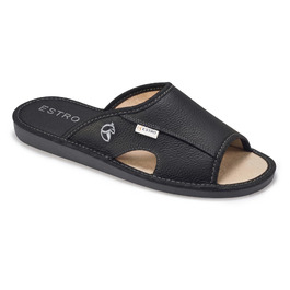 Чоловічі шкіряні домашні капці ESTRO Slipper — легкі пантолети для дому, чорні, розмір 43 EU