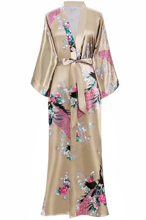 Халат жіночий BABEYOND з принтом павича, довгий, шовковий сатин, кімоно, для дому та відпочинку