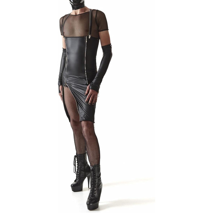 Чоловіче облягаюче плаття з ефектом лакової шкіри, чорного кольору, для кросдресерів, з блискавкою та бретелями, розмір L, чорний колір