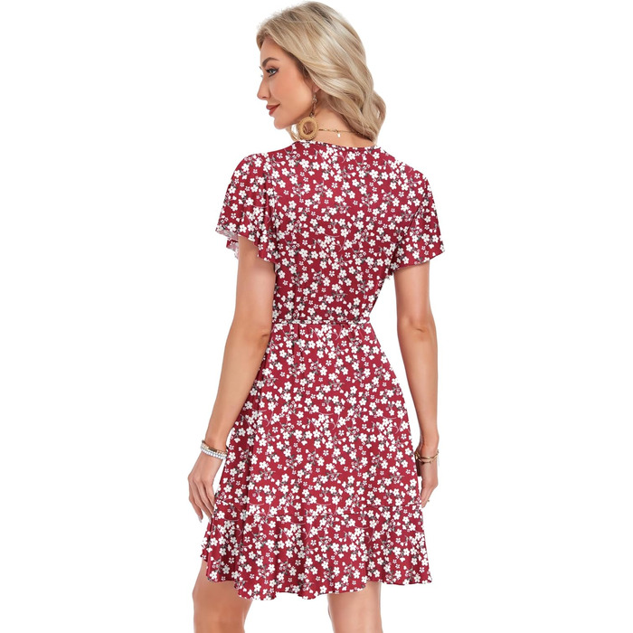 Сукня Soerkleid Daen з V-поглибленням, обгортка, висока талія, квіткова (червона, XL) - Літня пляжна сукня