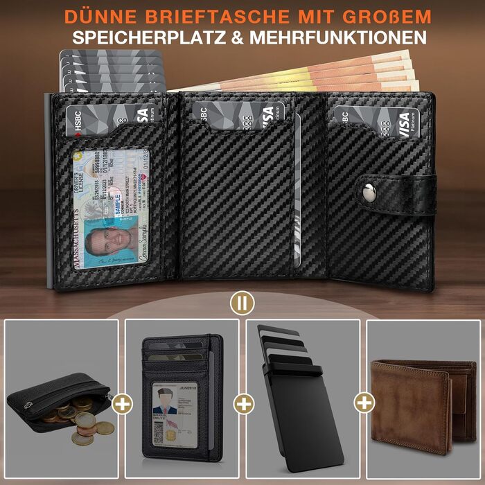 Чоловічий шкіряний гаманець TENBST з RFID-захистом, компактний картхолдер з монетницею, Slim Wallet (Сірий)