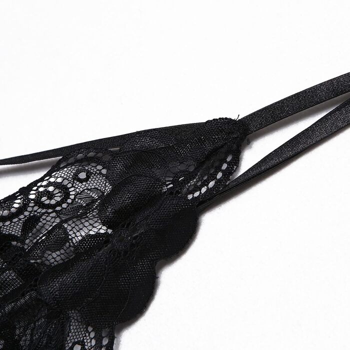 Бодір-костюми UIVHLW: прозорий чорний мереживний комплект з V-подібним вирізом, вирізаний крій, великі розміри (XXL)