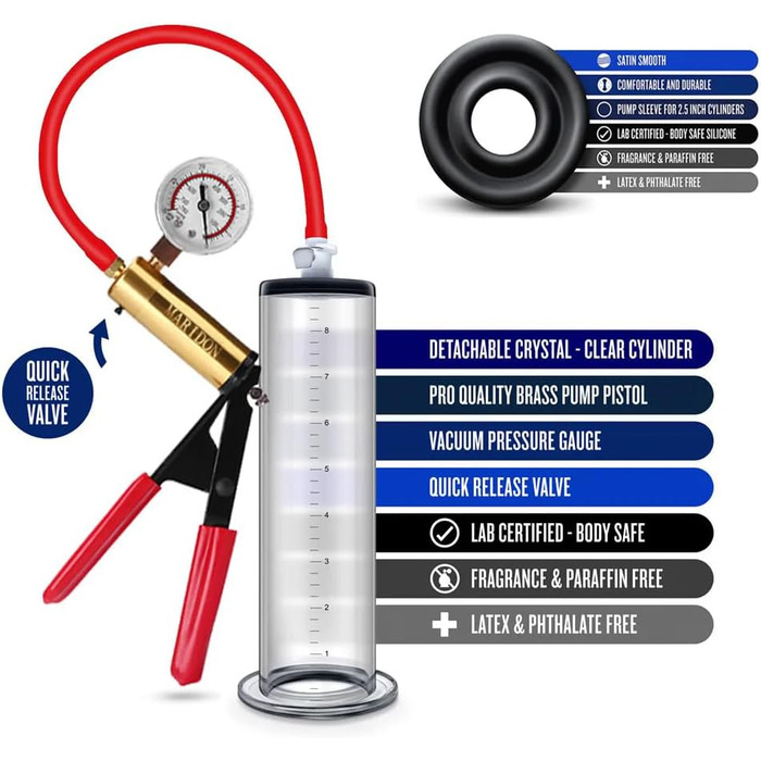 Насос для збільшення пеніса Guspiun з манометром та ручкою, 5 розмірів циліндрів, для чоловіків, допомога в ерекції, еротичні іграшки