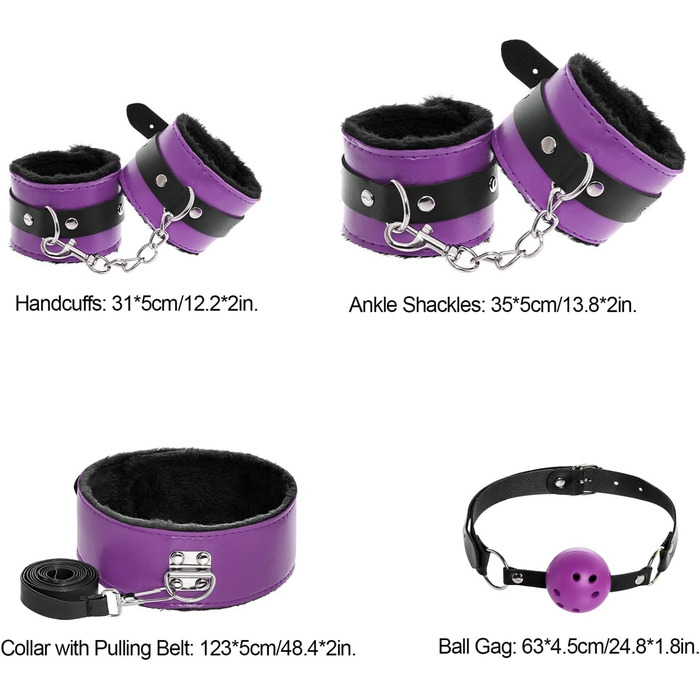 Набір для БДСМ зв'язування (12 предметів) - Fesselset Erotik SM. Зв'язки, наручники, кільця на щиколотки, анальний плаг, фіксатори для сосків, кульовий приглушник, перо-потівник, маска для очей, батіг, лопатка, бавовняний шнур (фіолетовий & чорний)