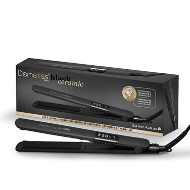 Професійний випрямляч для волосся 2-в-1 Demeliss Black Ceramic: кераміко-турмалінові пластини з кератином, регулювання температури 150-230°C, цифровий дисплей, ефект гладкості та локони