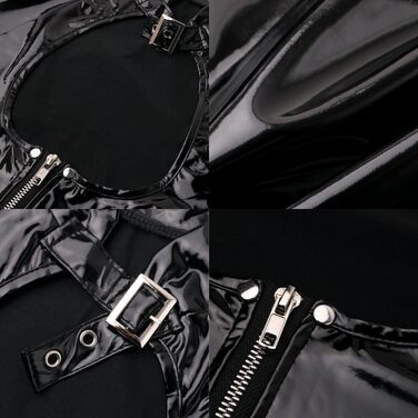 Жіноча шкіряна сукня з лакового ефекту, облягаючого крою, на блискавці, міні-сукня для вечірок, косплей, костюм, боді, латексний комбінезон, спідня білизна, нічна сорочка (M, Чорний)