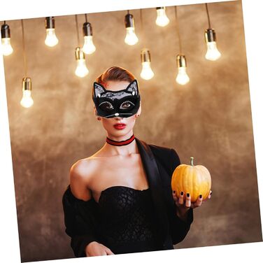 Маска котячого обличчя Holibanna для Хелловіну, 8 шт. - чорна маска, маска для карнавалу, плюшеві маски з мереживом