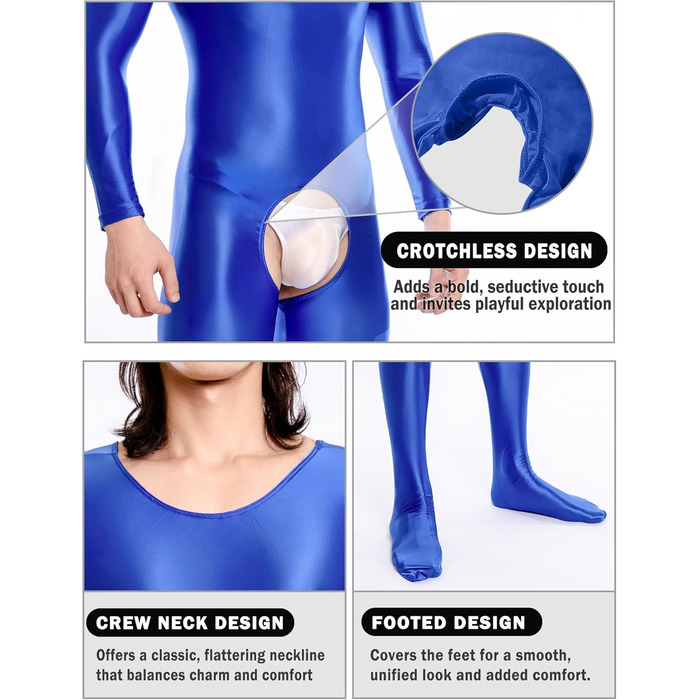 Комбінезон чоловічий прозорий з відкриттям спереду, стрейч-комбінезон, клубний одяг, синій, EU S/L