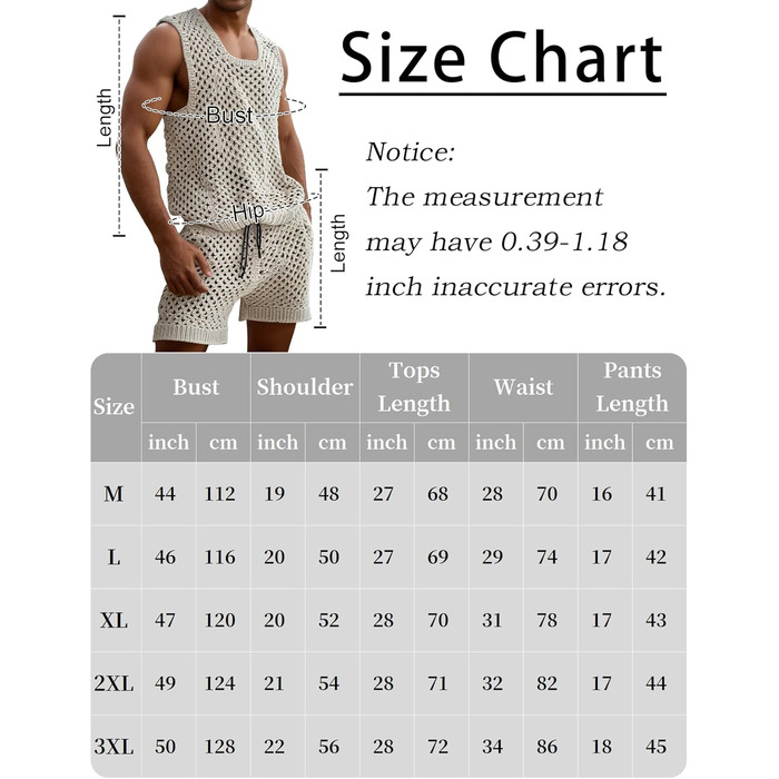Костюм мереживний чоловічий AIEOE 2-кількісний, футболка та шорти, сітка, колір бежевий, розміри M-3XL
