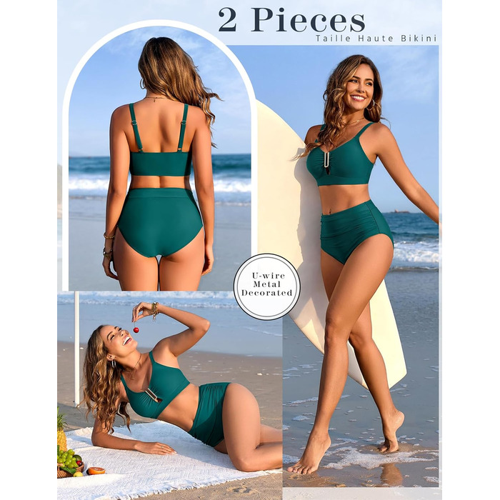 БІКІНІ Daen Set Push Up Висока Талія Бандо, Знімне Шовкове Роздільне Пляжне Одягнення для Жінок (Турквіс, XL)