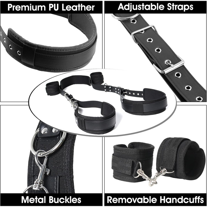 Набір для БДСМ: фетуювання ніг, наручники, набір для пар. Чорний колір.