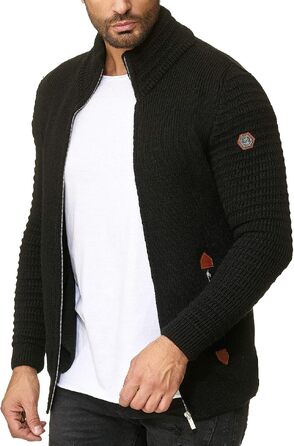 Чоловічий трикотажний кардиган Redbridge з коміром-стійкою, модель Basic Luxury, чорний, розмір XXL