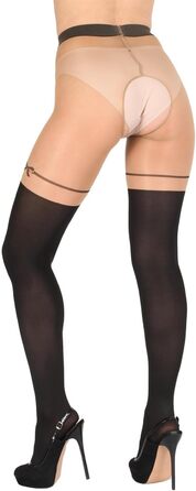 Набір з 6 шт. мереживних колготок BANANALU 20 Den Overknee з відкритим кроком (L, Daino/Nero)