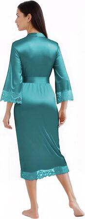 Халат жіночий довгий/короткий однотонний мереживний, шовковий сатин, кімоно, для дому, літній, BABEYOND, універсальний розмір (єдиний розмір, блакитний павич)