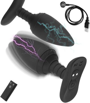 Jpscor Elektro Shock Silikon Анаlvibrator з 10 режимів вібрації та електричною стимуляцією, з пультом дистанційного керування. Іграшка для дорослих для чоловіків та жінок.