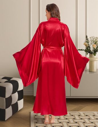 Кимоно жіноче шовкове для вечірки, весілля, нічної сорочки, халат з атласу, великі розміри (червоний, M)