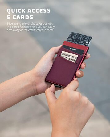 Чоловічий RFID/NFC картхолдер VULKIT — компактний шкіряний гаманець для 5-7 карток та купюр, колір винний