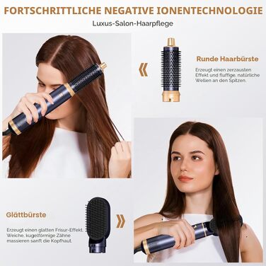 Мультистайлер для волосся 5 в 1 UKLISS Airstyler: фен, вирівнювач, гофре та круглі щітки для укладки, чорний з синім