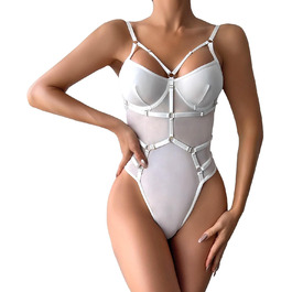 Жіноча спідниця-комбінезон з мереживом, сексуальна білизна, корсет, babydoll, нічна сорочка, біла, M