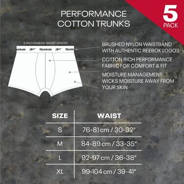 Боксери чоловічі Reebok (5 штук) L чорний/білий/сірий/темно-синій/вугільний марль
