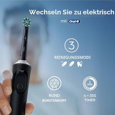 Електрична зубна щітка Oral-B Vitality Pro (чорна) — 3 режими чищення, таймер, 2D-очищення від нальоту, акумуляторна, 1 шт.