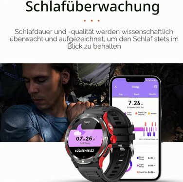 Смарт-годинник findtime Military Edition: водонепроникний тактичний годинник з компасом, LED-ліхтариком та функцією дзвінків, моніторинг пульсу 24г, для Android та iOS (Червоний)