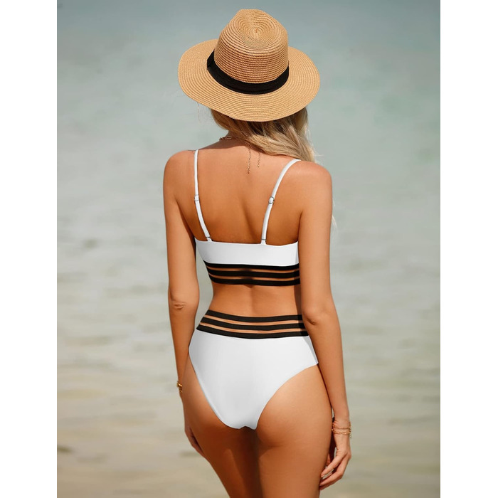 Бікіні Daen Bikini Set - двочастинний купальник пуш-ап з високою талією, спортивний, для жінок (M, білий)