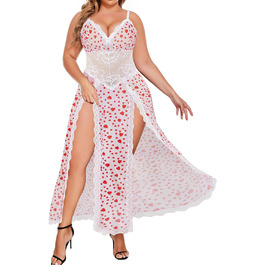 Babydoll для жінок Alrovetoney: мереживна піжама-сорочка з розрізами, біле серце, XL