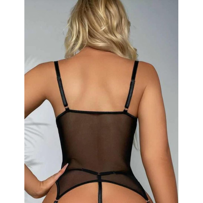 Жіночий комплект нижньої білизни VENUS ALLURE: корсет, babydoll, тіффані, панчохи та стрінгер, чорний, розмір M