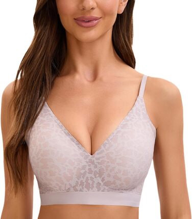 Труси з підтягуванням для маленької груді YaYiMei без кісточок, ліфчик-пуш ап з леопардовим принтом, для A-C чашок, білий (XS, фіолетовий)