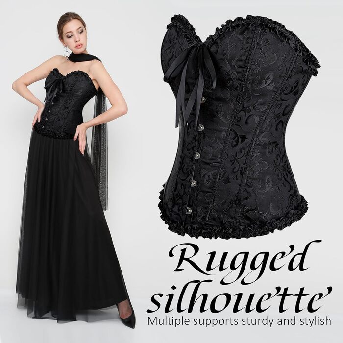 Корсет-топ для повних грудей, чорний: готичний корсет, бюстєль, бодішейпер M-L