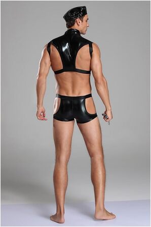 Чоловічий сексуальний костюм поліцейського з імітації шкіри, комбінезон Onesie, для косплею та сцени