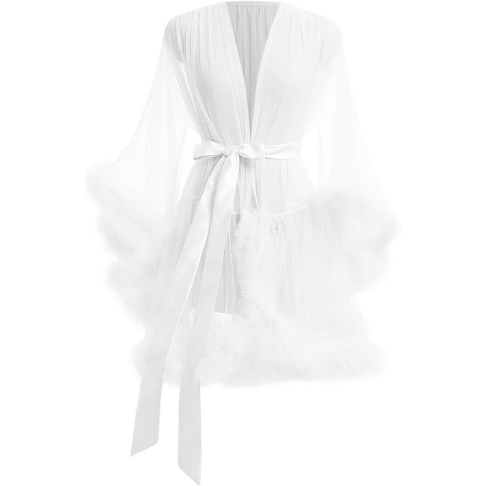 Сексуальна нічна сукня-бабідолл з відкритим промежем, комплект спідньої білизни з інтегрованим бюстгальтером, атласний халат для жінок, білий, розмір M