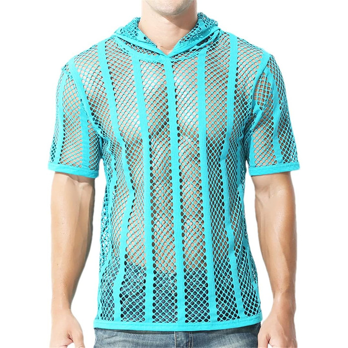 Чоловіча сітчаста сорочка з довгим рукавом, прозора, для вечірок та клубів