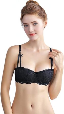 Жіночий комплект білизни Bluewhalebaby: мереживний бюстгальтер push-up та труси. Можливий додаток: галстук-стрінг та панчіхи. Розмір 85C, колір чорний