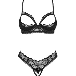Сексуальний жіночий комплект білизни Selente Love & Fun: бюстгальтер, труси та шовкова маска для очей (XS-S, чорний мереживний)