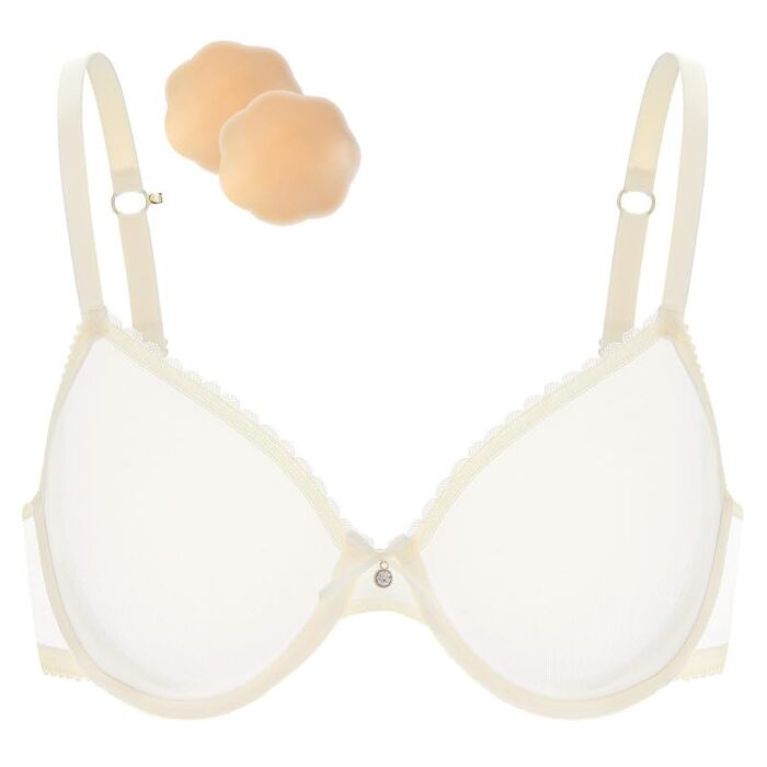 Wingslove: Прозорий бюстгальтер без пуш-ап з мереживом та силіконовими вставками (80B, слонова кістка)